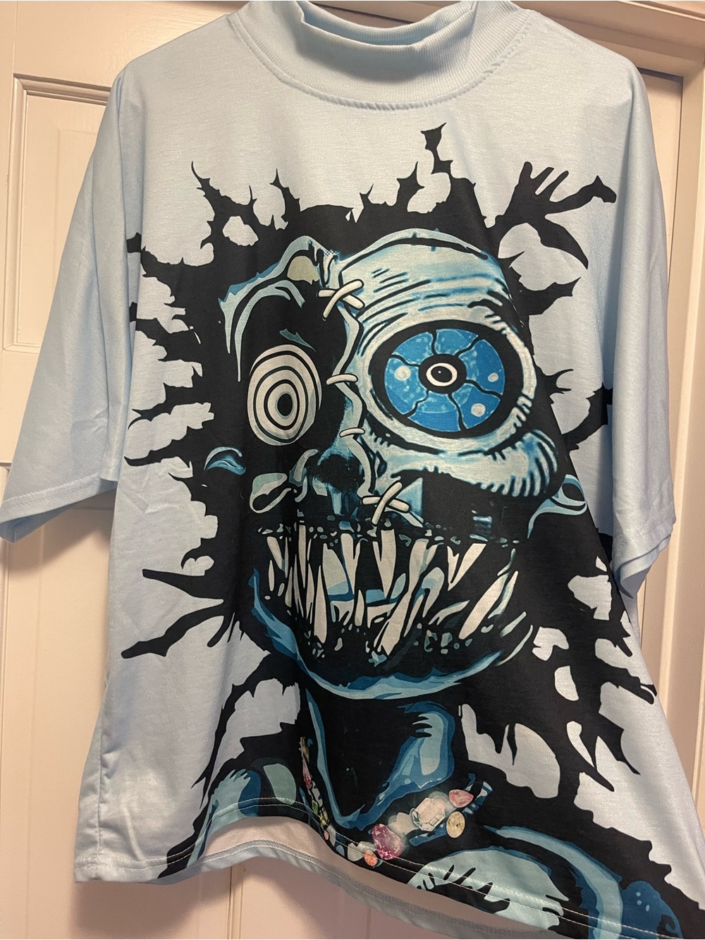 SHEIN Light Blue Short-Sleeve Graphic Skull Tee